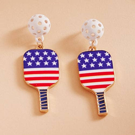 Pickleball Enamel American Flag Post Earrings