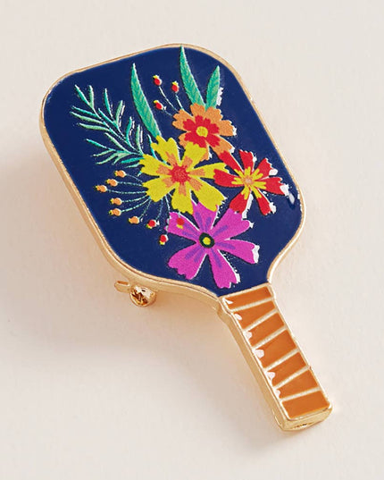 Enamel Striped Pickleball Paddle Pin Brooch