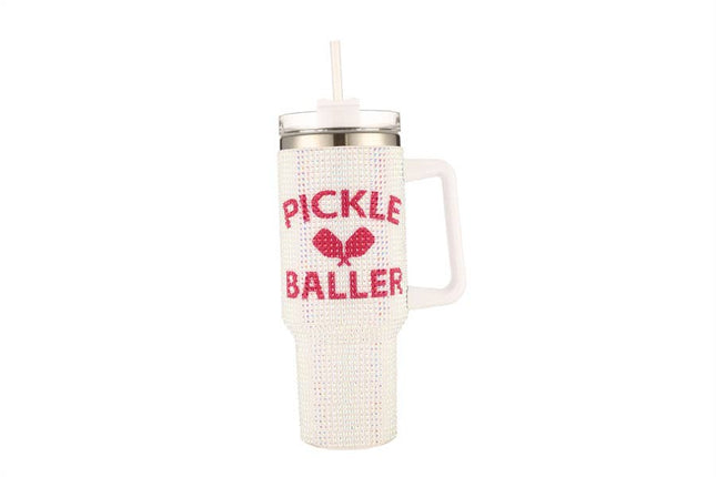 Blinged out PICKLE BALLER Themed Tumbler Cup