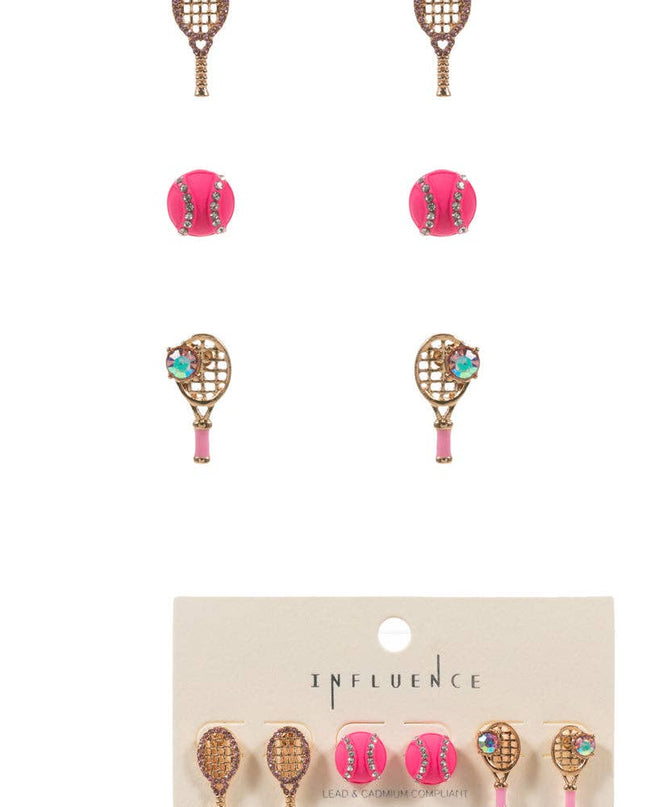 Tennis Enameled Icons 3 Set Post Earrings