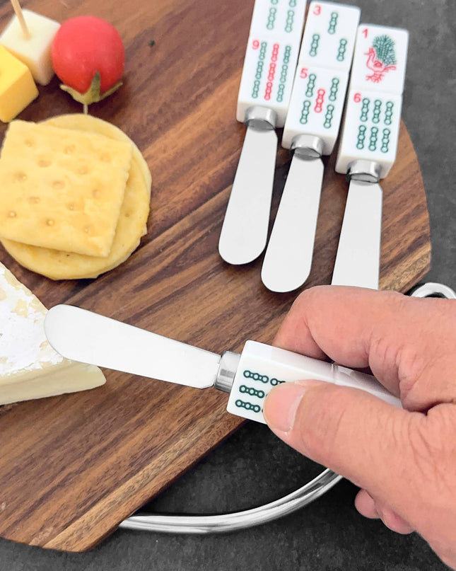 4-Piece Mahjong Bamboo Charm Resin Cheese Spreader