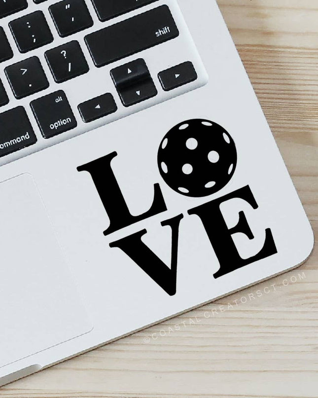 Pickleball Love Black Vinyl Laptop Sticker, Packaged