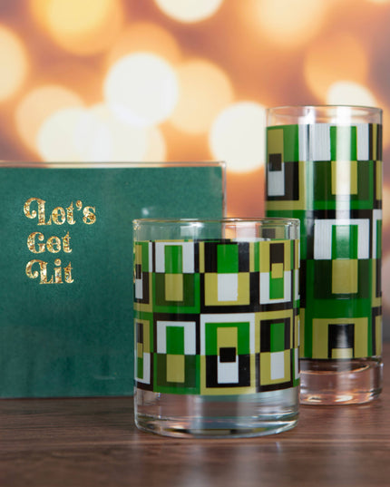 Mid Century Modern Green Square Vintage Cocktail Glass