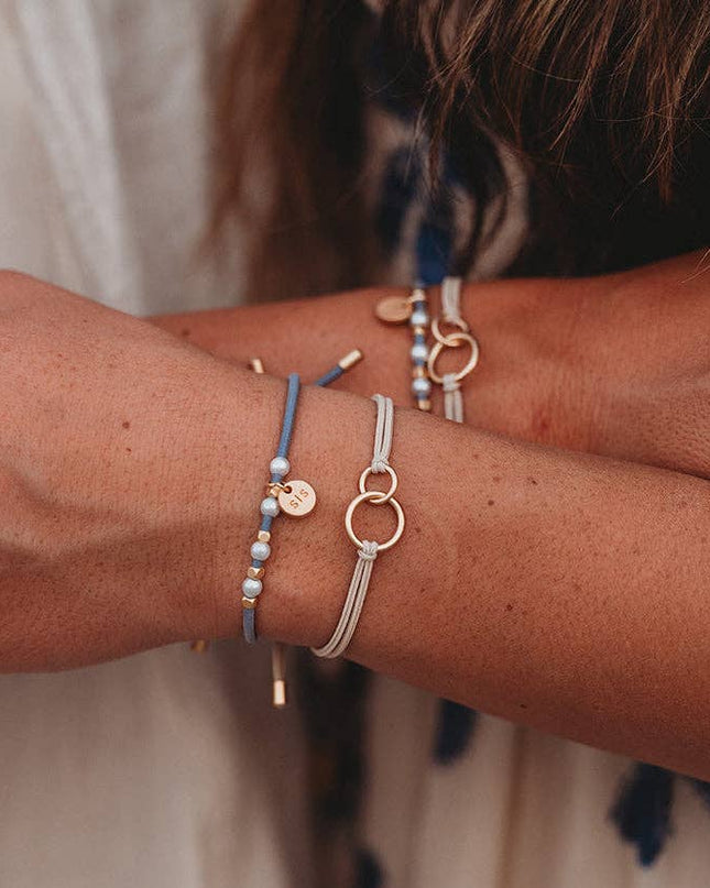 "Sisters" Gold & Pearl Shareable Hair Tie Bracelet Set