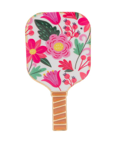 Enamel Striped Pickleball Paddle Pin Brooch