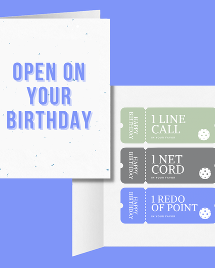 Open On Your Birthday Pickleball Coupon Voucher Greeting Card