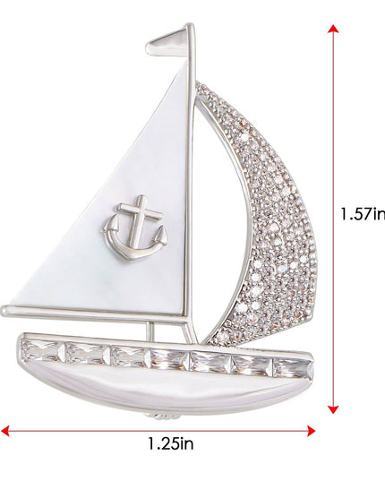Crystal Rhinestone Sail Boat Brooch Pin
