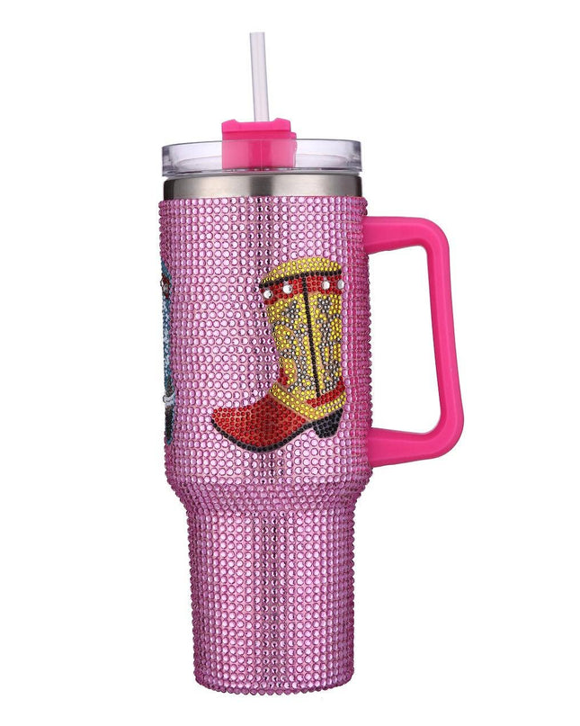 Ladies Rhinestone CowGirl Boot Themed Tumbler 40oz