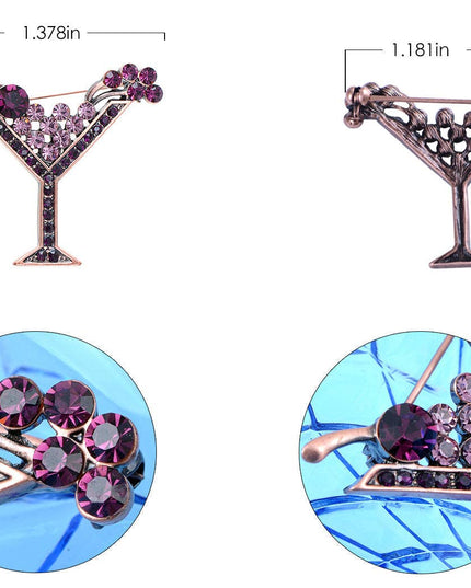 Copper Purple Cocktail Wine Cherry Glass Brooch Pin