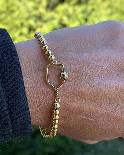 Pickleball Beaded Stretch Bracelet - Gold
