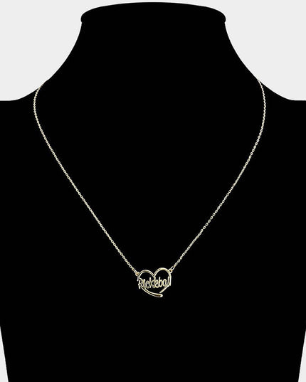 Brass Metal Pickleball Heart Pendant Necklace