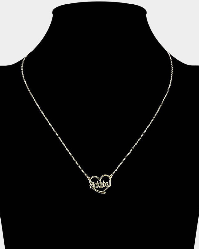 Brass Metal Pickleball Heart Pendant Necklace