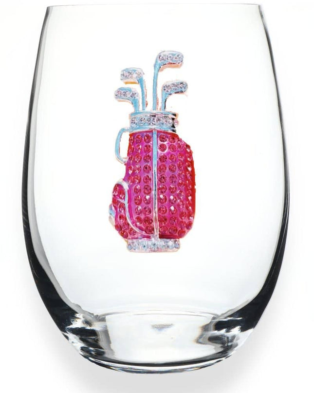 Golf Bag Jeweled Stemless Wine Glass