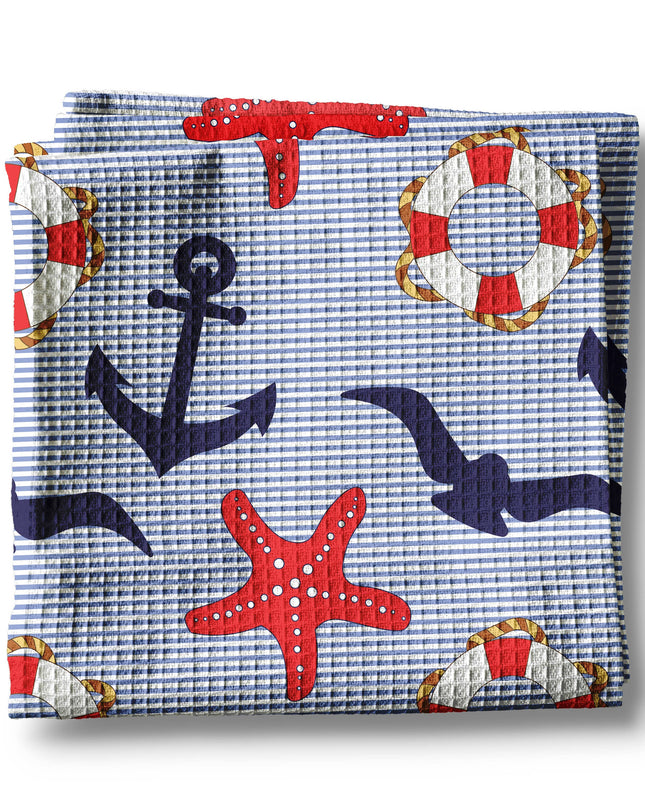Nautical Seashell Preppy Anchor Beach Ocean Kitchen Towel