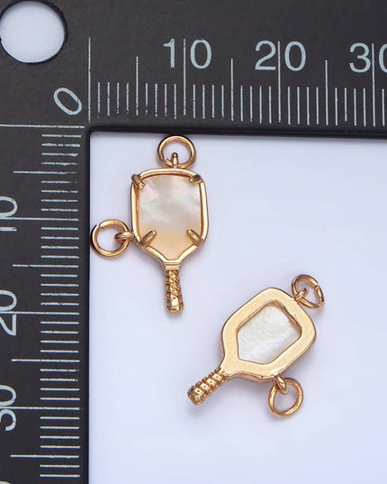 14K Gold Filled Shell Pearl Pickle Ball Sports Charm Connector | F135
