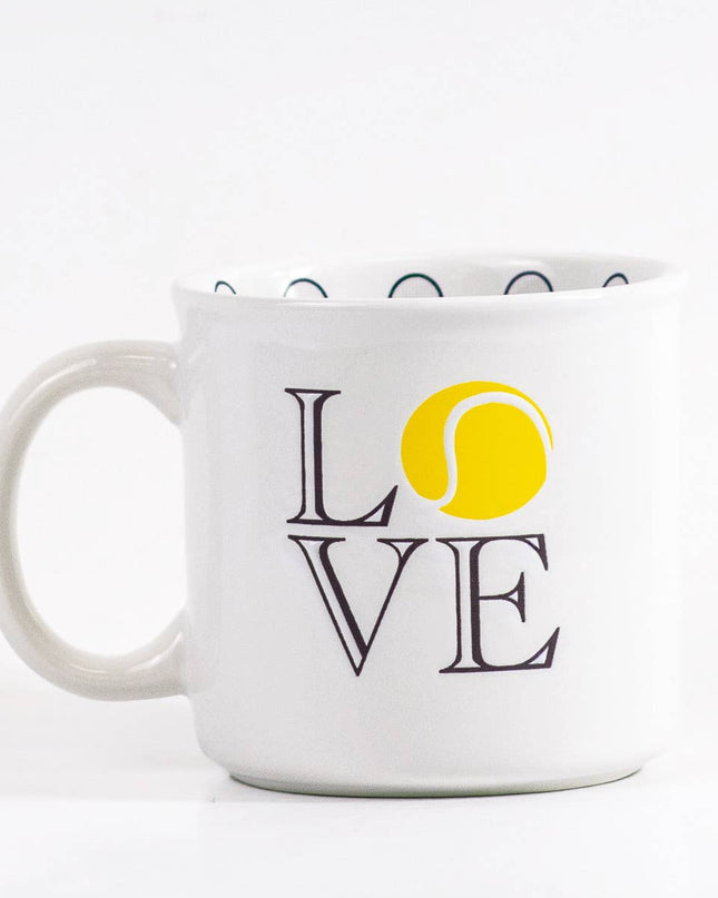 Tennis Club Love Coffee Mug   White/Navy/Yellow   14oz.