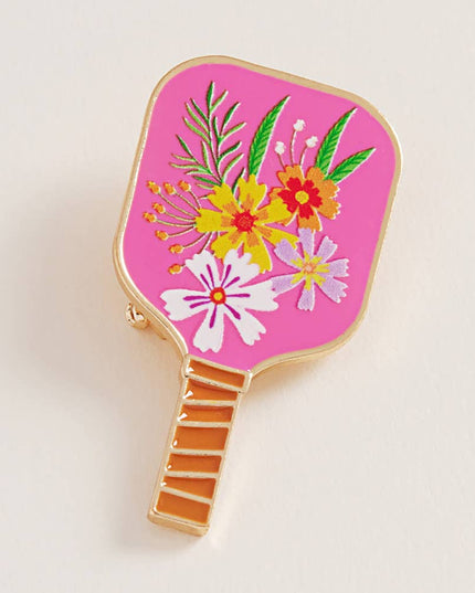 Enamel Striped Pickleball Paddle Pin Brooch