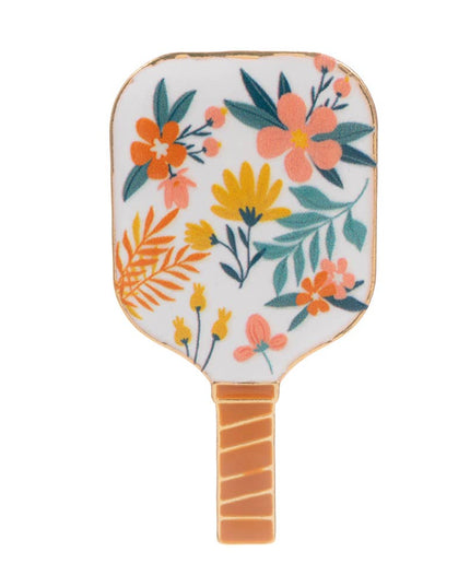 Enamel Striped Pickleball Paddle Pin Brooch