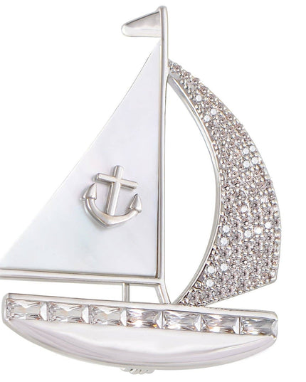 Crystal Rhinestone Sail Boat Brooch Pin
