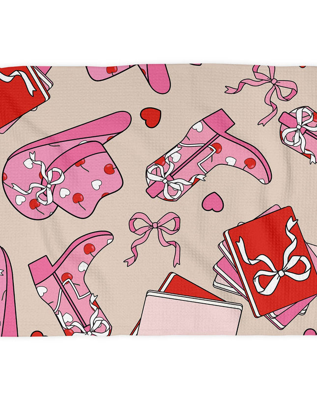Valentine Heart XOXO Western Cowgirl Kitchen Towel Waffle