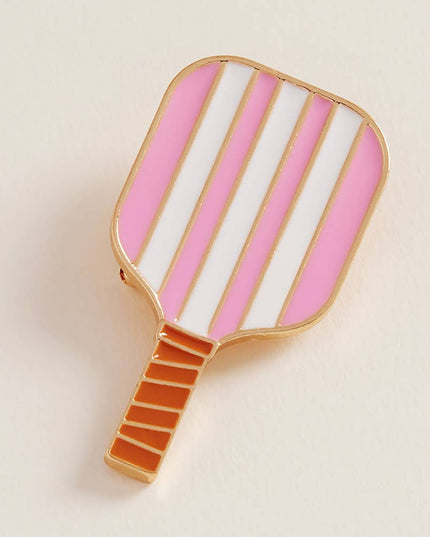 Enamel Striped Pickleball Paddle Pin Brooch