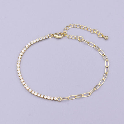 16K Gold Filled 2mm Half Tennis Half Paperclip 7 Inch Chain Bracelet | WA-1809 Clearance Pricing