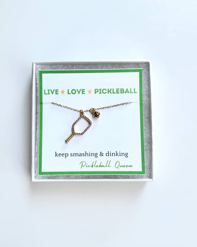 Pickleball Necklace 18k Gold Plated Rhines Stone Gift