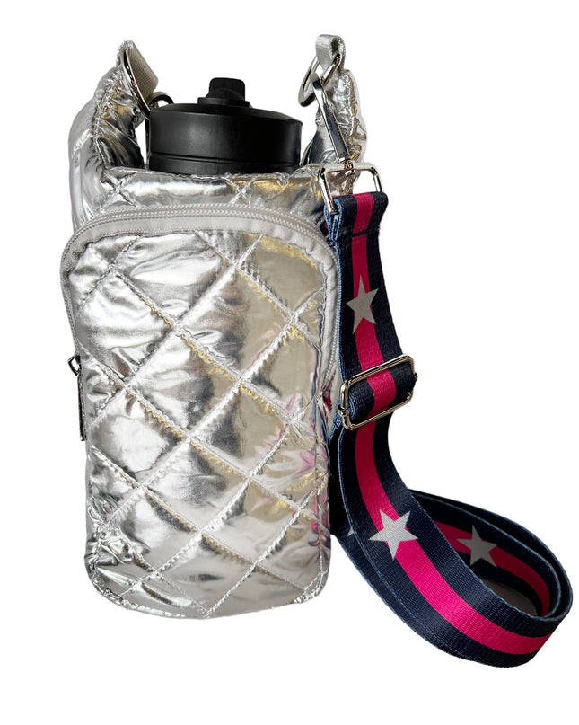 Silver Water Bottle Bag Crossbody Hydro Puffer Tote