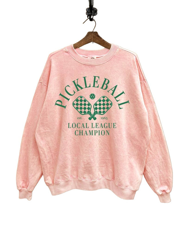 PICKLEBALL CHECK PADDLES PRINT MINERAL WASH SWEATSHIRT PINK