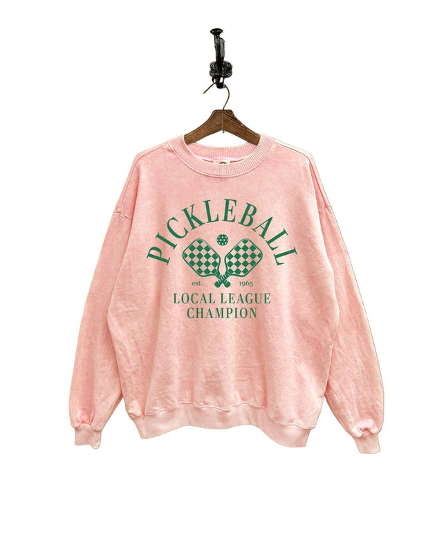 PICKLEBALL CHECK PADDLES PRINT MINERAL WASH SWEATSHIRT