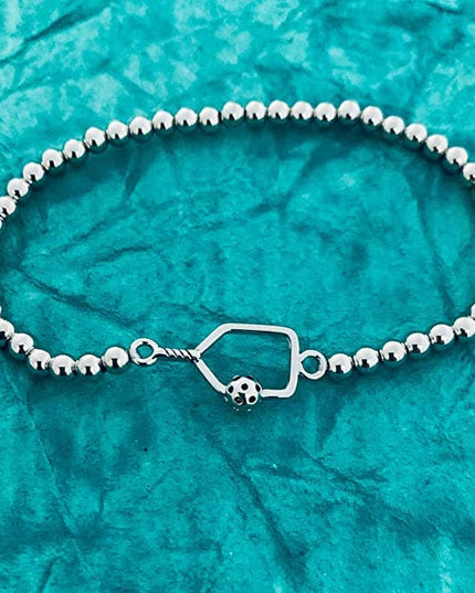 Pickleball Beaded Stretch Bracelet - Silver