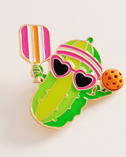 Enamel Funny Pickle Pickleball Player Pin Brooch