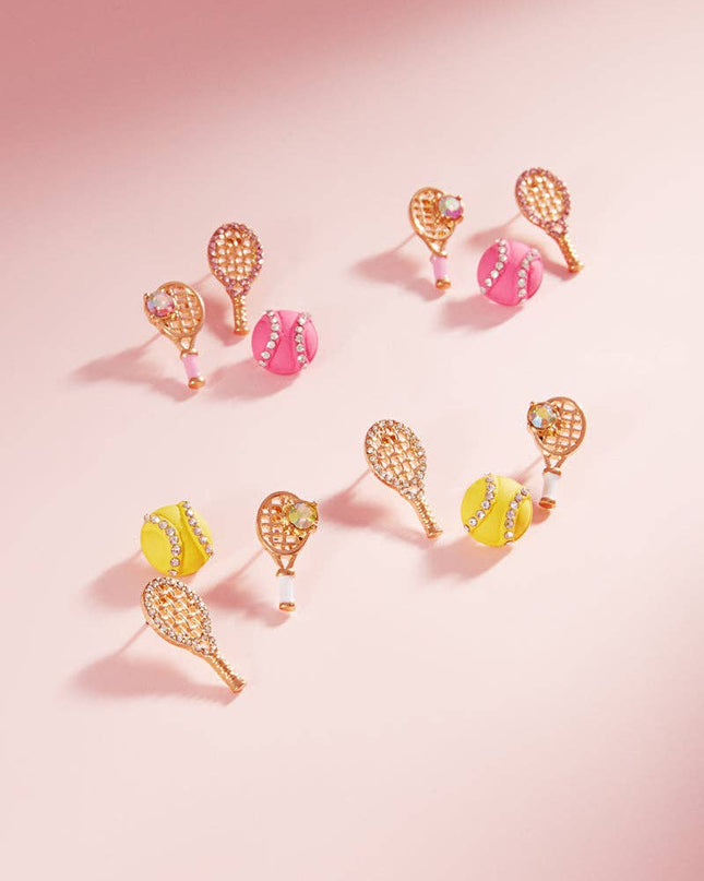 Tennis Enameled Icons 3 Set Post Earrings