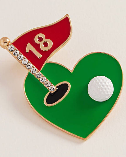 Enamel Rhinestone Accent Heat Shaped Golf Green Pin Brooch