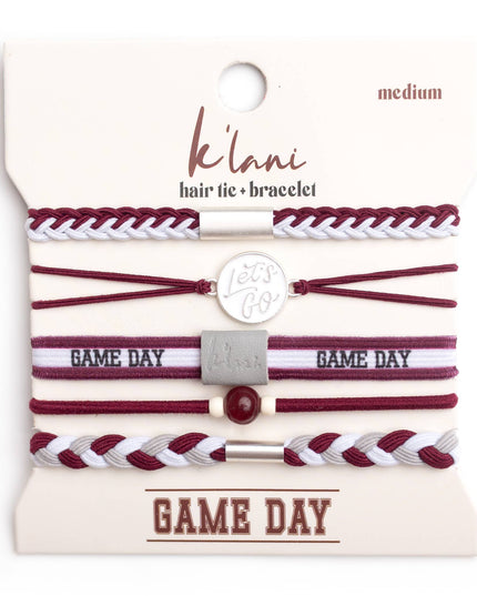 Game Day Maroon / Gray Hair Tie Bracelets