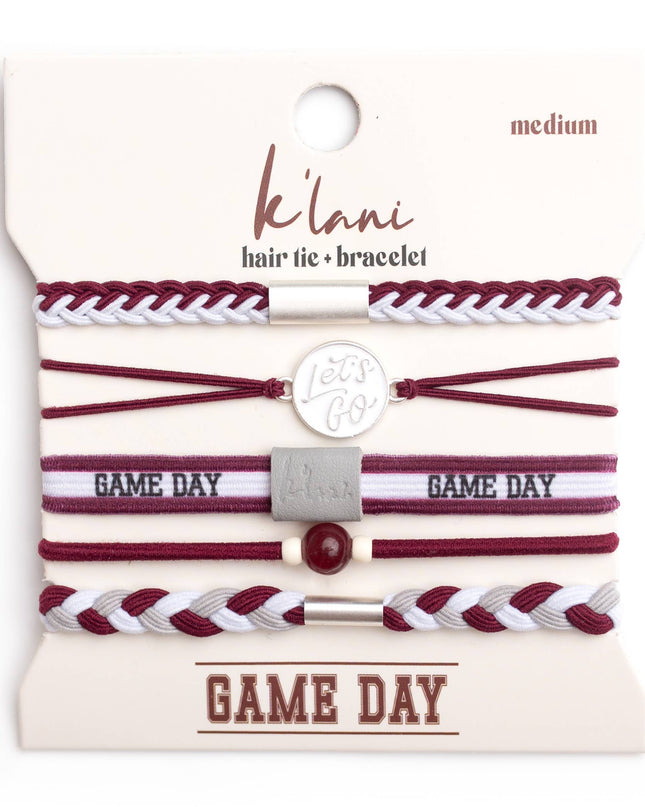 Game Day Maroon / Gray Hair Tie Bracelets