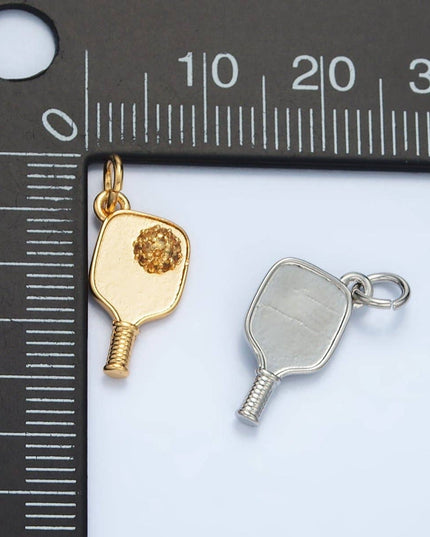 Minimalist Pickle Ball Charm in 24K Gold Filled Pendant Sports Paddle with CZ Ball  D-620