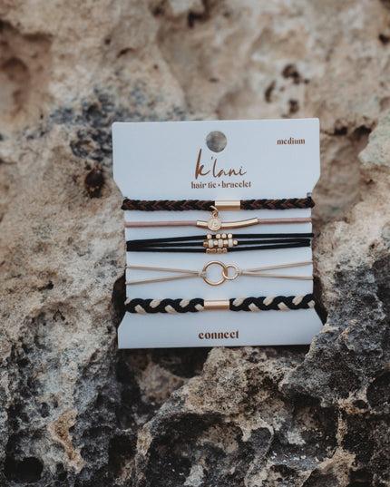 "Connect" Black & Cream with Gold Accent Hair Tie Bracelets