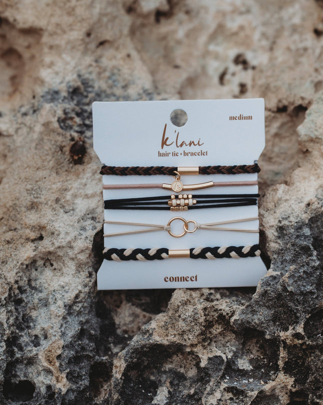 "Connect" Black & Cream with Gold Accent Hair Tie Bracelets