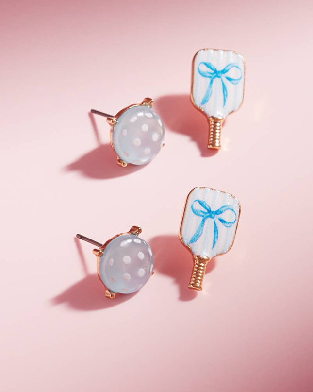 Pickleball Enamel Faux 3 Set Post Earrings