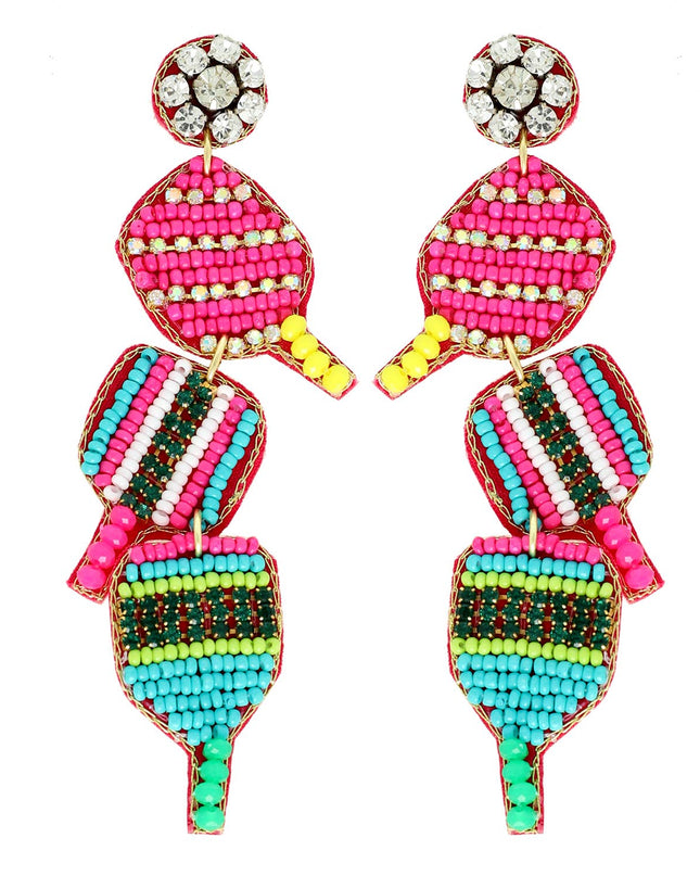 Pickle Ball Paddle Beaded Post Earrings