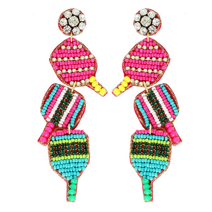 Pickle Ball Paddle Beaded Post Earrings