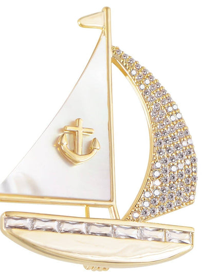 Crystal Rhinestone Sail Boat Brooch Pin