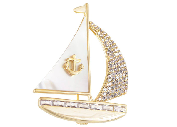 Crystal Rhinestone Sail Boat Brooch Pin
