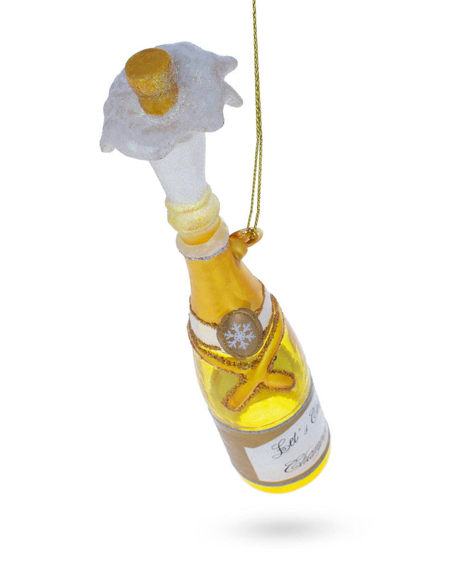 Champagne Bottle Pop Glass Ornament