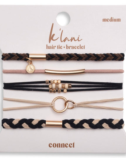 "Connect" Black & Cream with Gold Accent Hair Tie Bracelets