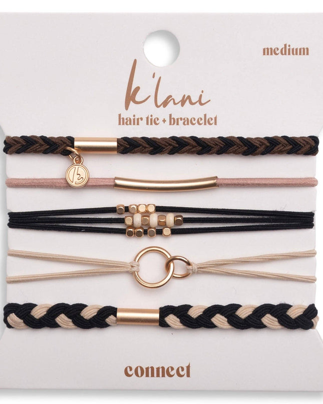 "Connect" Black & Cream with Gold Accent Hair Tie Bracelets