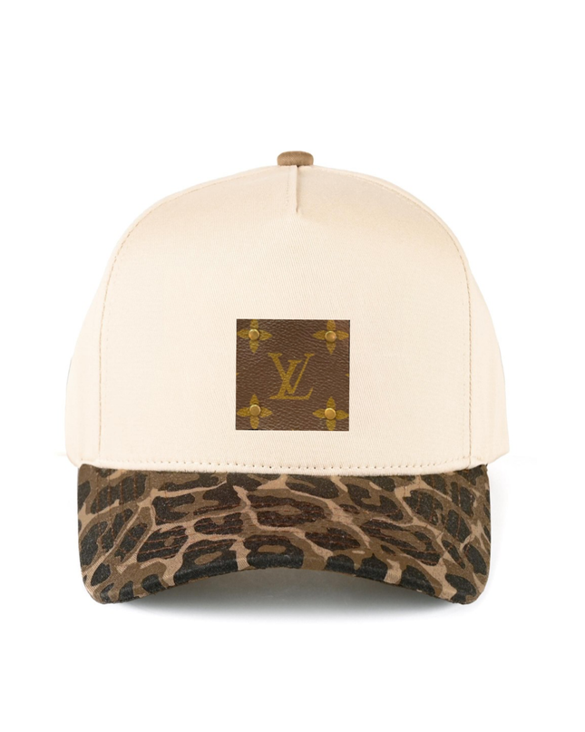 Upcycled 3 Tone Leopard Print and Ivory Cap