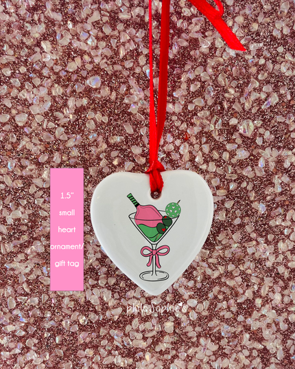 Gift Tag: Pickleball Martini Heart Tag Ornament