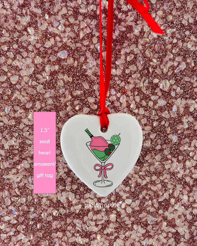 Gift Tag: Pickleball Martini Heart Tag Ornament